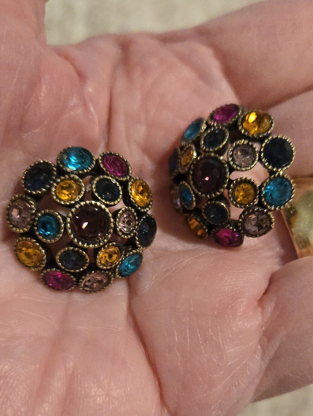 Vtg. Avon Multicolor Rhinestone Cluster Earrings